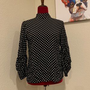Zara Woman Mock Neck Polka Dot Blouse